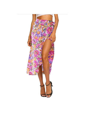 NEW Newchoice Women's Boho Leopard Skirt High Low Split Summer Beach Midi Wrap S